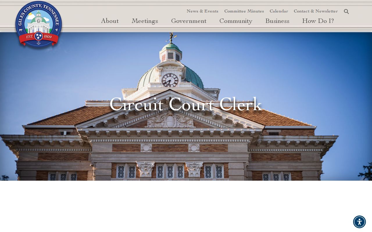 Giles County warrant search source, Circuit Court Clerk records page