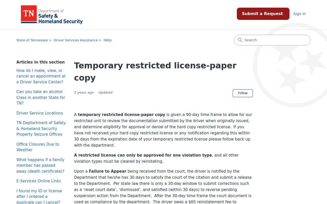 Giles County traffic warrant compliance information from Tennessee Safety Support
