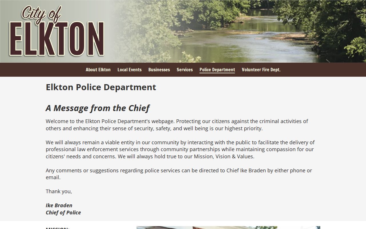 Elkton warrant records contact, official Elkton Police Department page